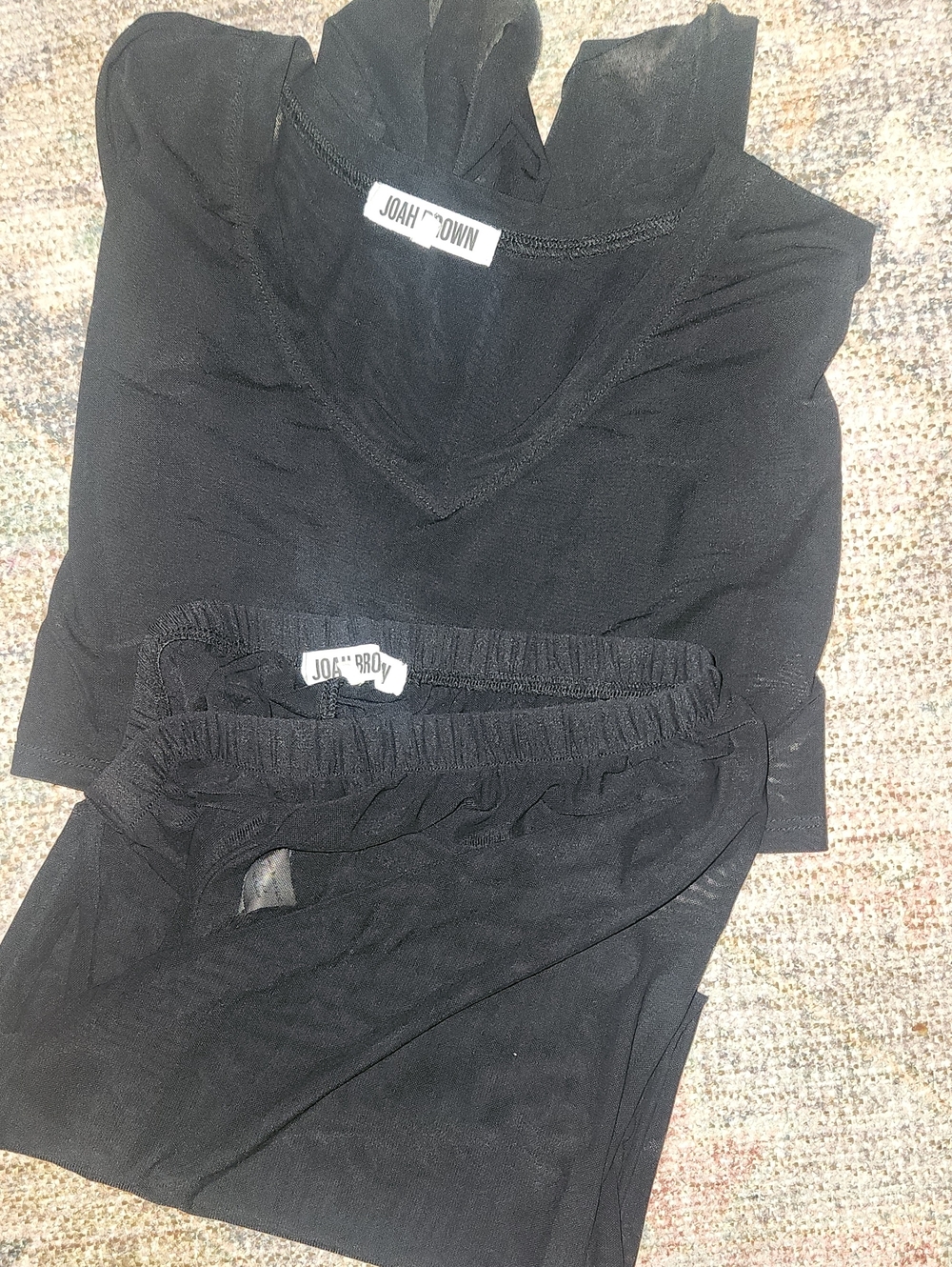 Joah Brown Black Sheer Top& Bottom Swim Coverup Set.